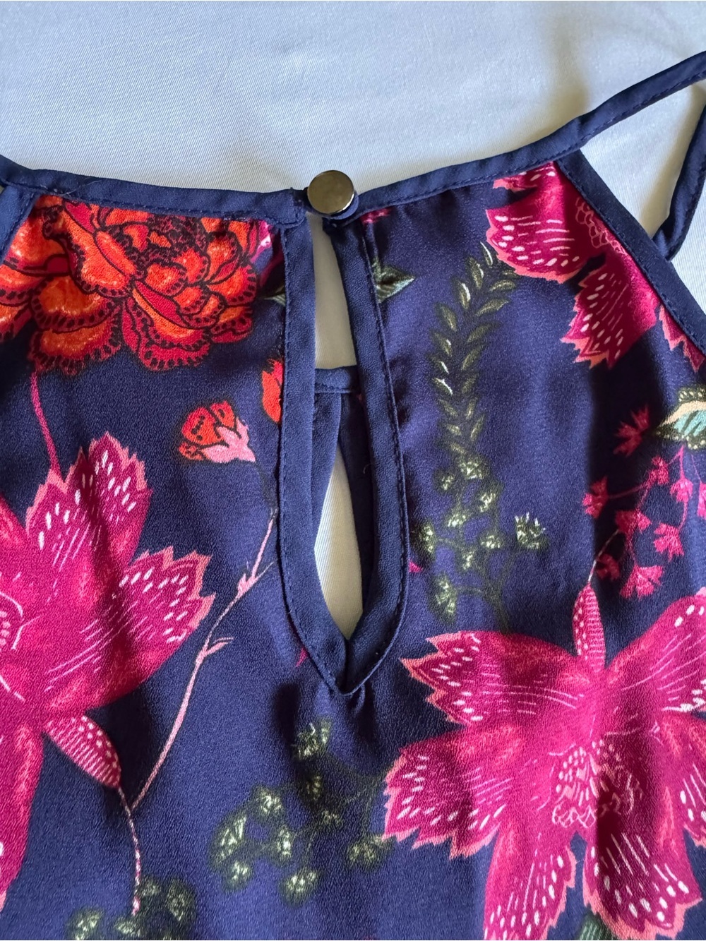 Papermoon Floral Keyhole Sleeveless Tank Top Navy Pink Medium Boho - Picture 10 of 11
